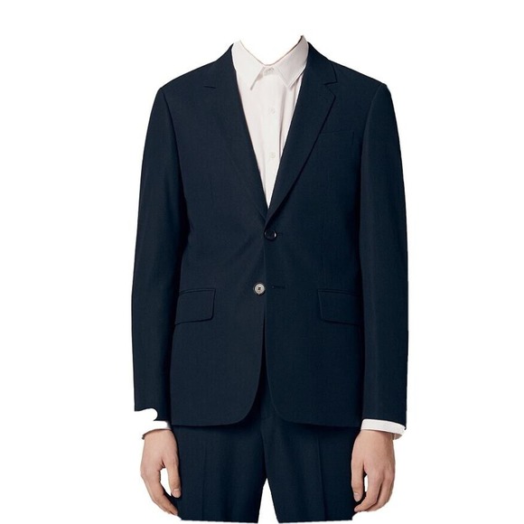 SANDRO Blazer Jacket Men Size 46 Blue Notch Cotton Slim Fit Suit Original New‎